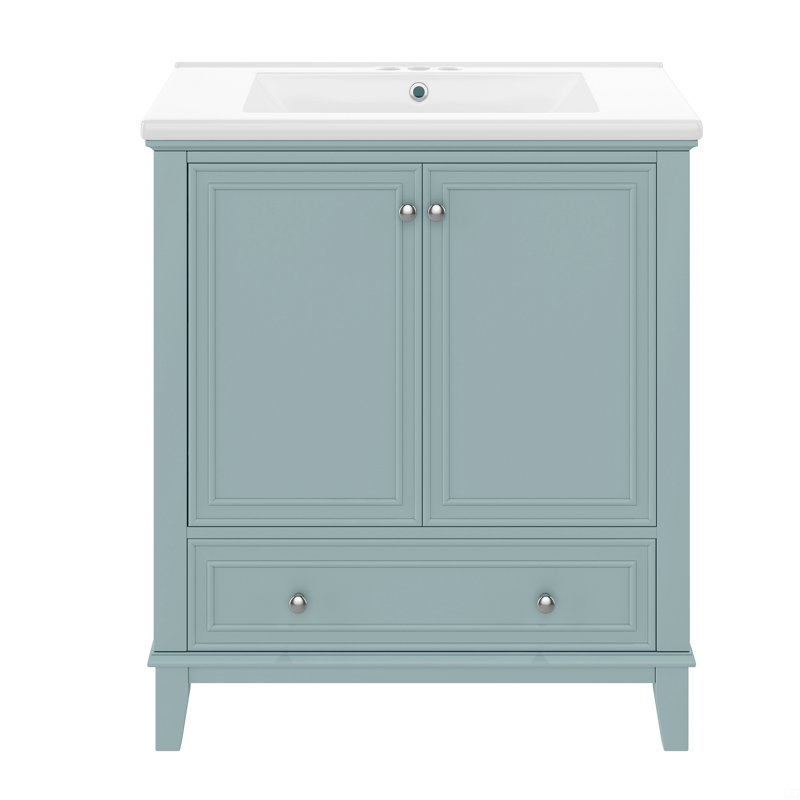 Armoire de salle de bain avec portes et tiroir Damos, Vert