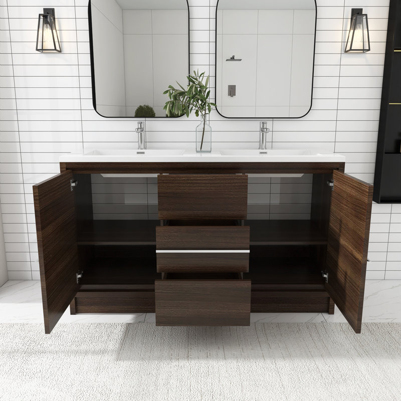 Meuble-lavabo double 58,8 po Darol, Brun