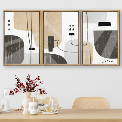 " Pastel Geometric 1960s Geometry Shape Abstract Illustration Modern Decor Multicolor Chic " 3 - Pieces on Canvas
