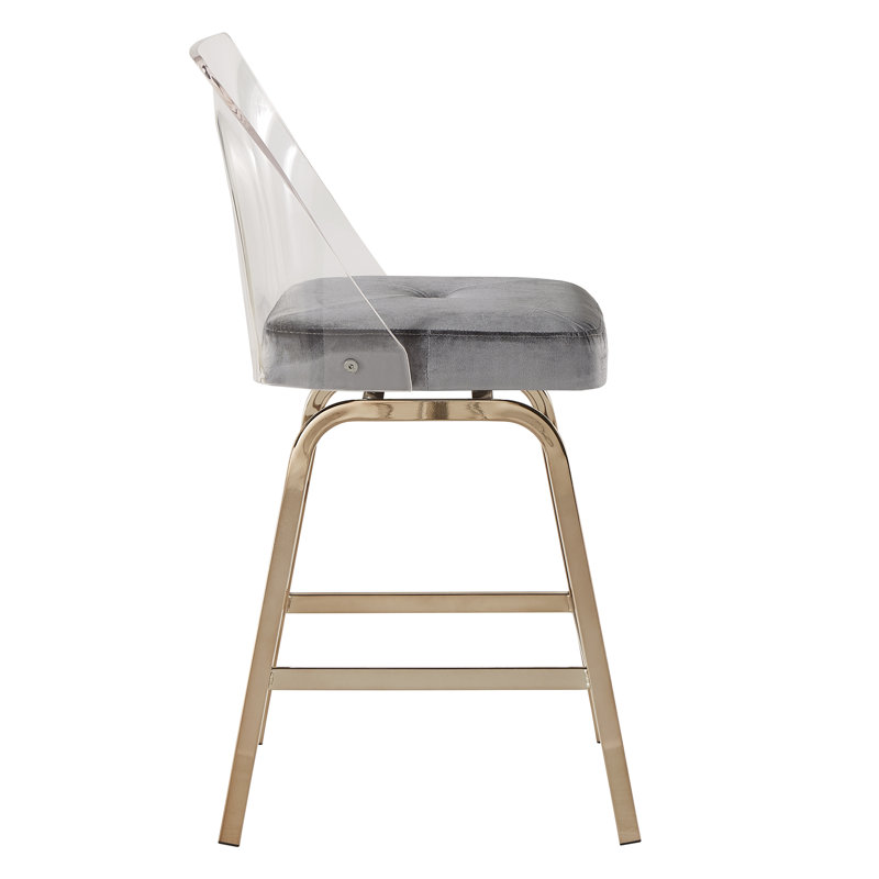 Tabouret de bar et de comptoir pivotant Milica, Champagne or, Gris, Tabouret de comptoir (assise de 24 po de hauteur)