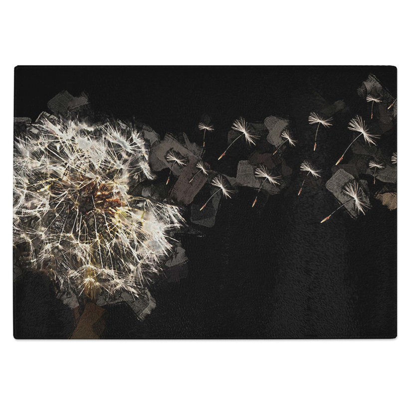 Tempered Glass Dandelion Seeds in Flight Chopping Board, 39 cm W x 28.5 cm L