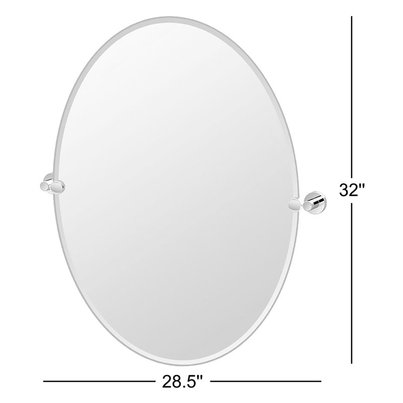 Glam Frameless Oval Wall Mirror | Bathroom Vanity Pivoting Wall Mirror, Satin Nickel