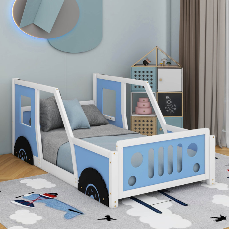 Lit plateforme simple avec roulettes Classic, Bleu