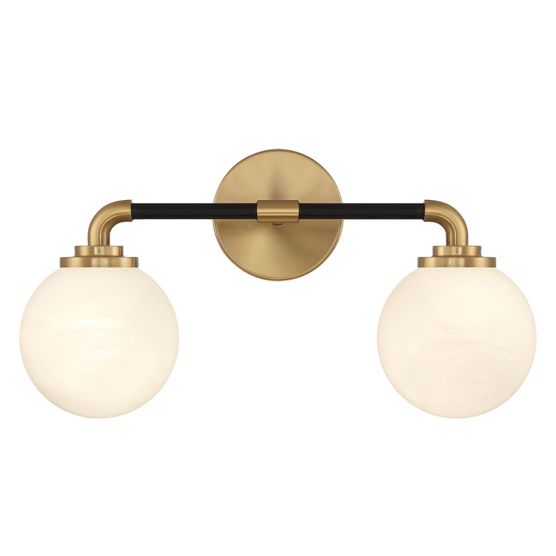 Applique murale de salle de bain Byrum à 2 lumières, fini noir mat avec accents en laiton chaud, 2 Light