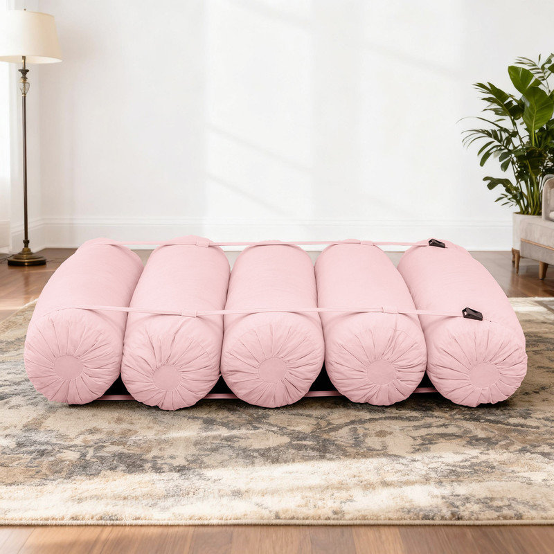 Adjustable Modular Floor Sofa with 5 Cylindrical Pillows,Convertible Corduroy Lounge Chair, Pink Corduroy