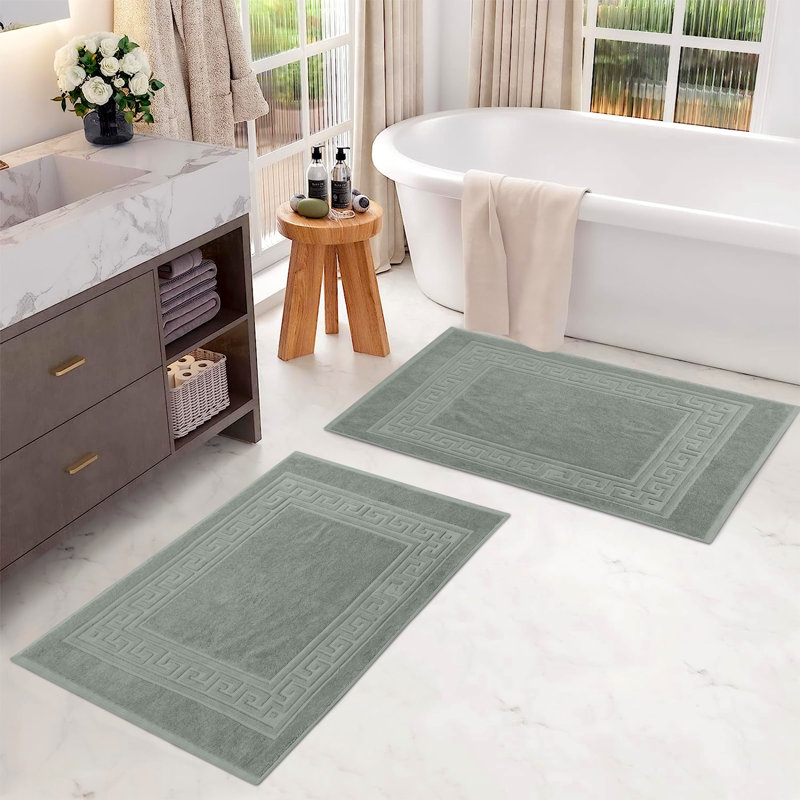 Ensemble de tapis de bain à bordure réversible 100% coton Subra, Sauge