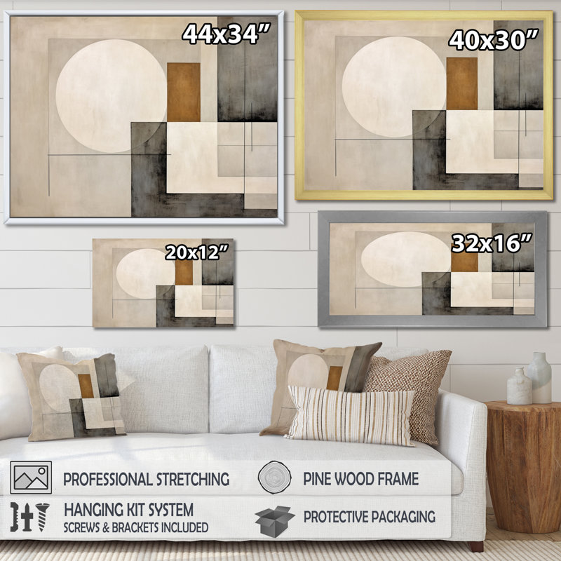Convergence harmonique beige et brun - impression, Cadre flottant doré, H 16 po x l 32 po x P 1 po