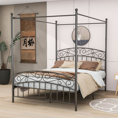 Marieclaire Metal Canopy Bed with Headboard and Footboard