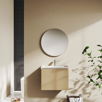 Ensemble de meuble-lavabo flottant 24 po avec porte-serviettes et évier en acier inoxydable et fabrication en céramique