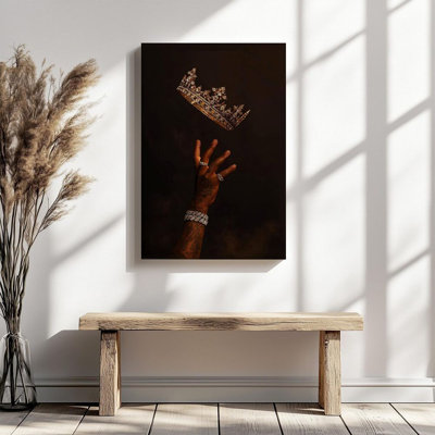 2D Flat, 1Pc Framed Canvas Wall Art, Crown, Tattoo Hand, Luxurious Jewelry Style Art Print Canvas Poster Painting Room Wall Decor, Ideal Gift, Ready T