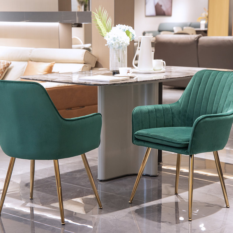 Ensemble de 2 chaises de salle à manger rembourrées, chaises d'appoint modernes à dossier moyen et chaises de cuisine, Vert