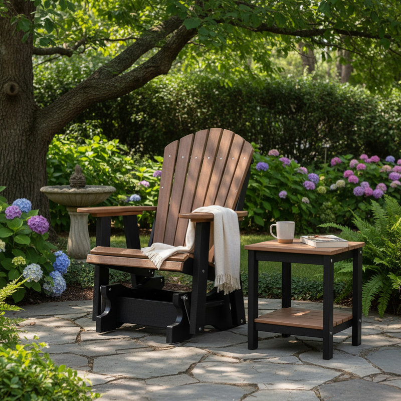 Mahogany and Black Adirondack Glider Chair, Brown/Black