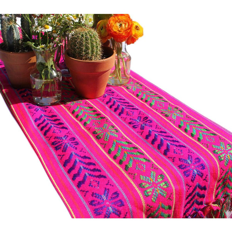 Écharpe de chemin de table tissée de style mexicain Rebozo (rose)