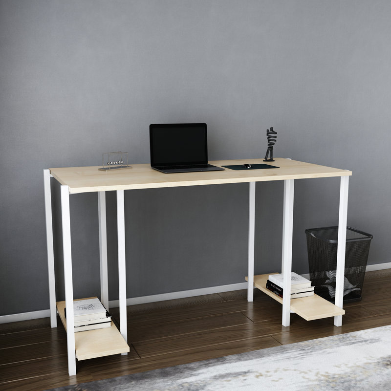 Academy Desk Metal Base Writing Desk, Oak/White
