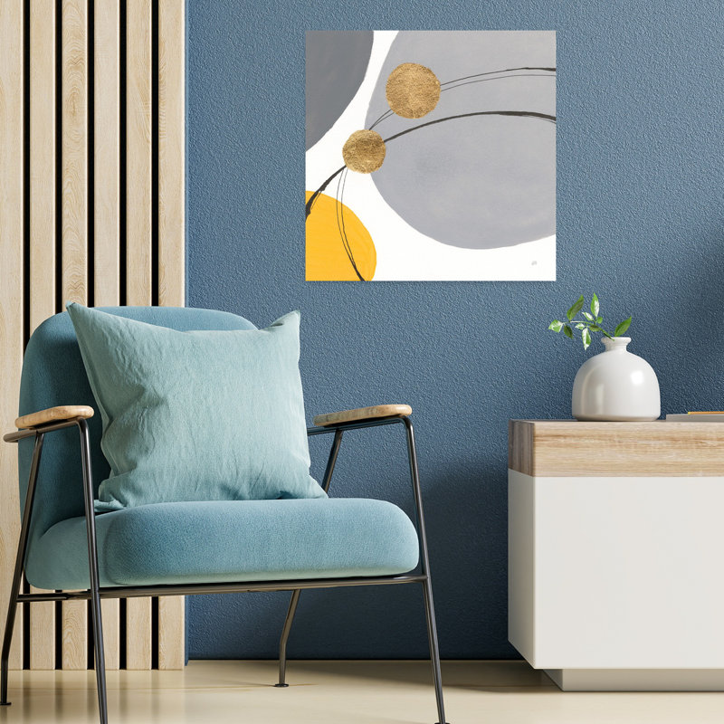 Orbes dorés I, art contemporain moderne abstrait, H 18 po x l 18 po