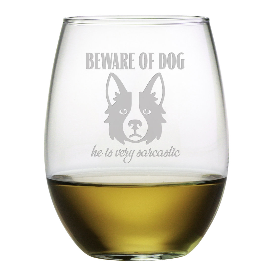 Beware Of Dog 21oz. Wine Glass Set (Set of 4) Susquehanna Glass