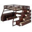 Lit mezzanine double avec bureau, 7 tiroirs et 2 étagères, en pin massif, couleur espresso