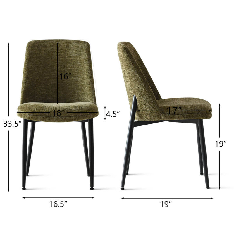 Green Chenille Upholstered  Dining Chairs, Green