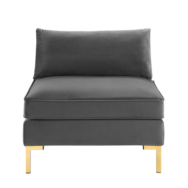 Gray Velvet Armless Chair with Gold Metal Legs