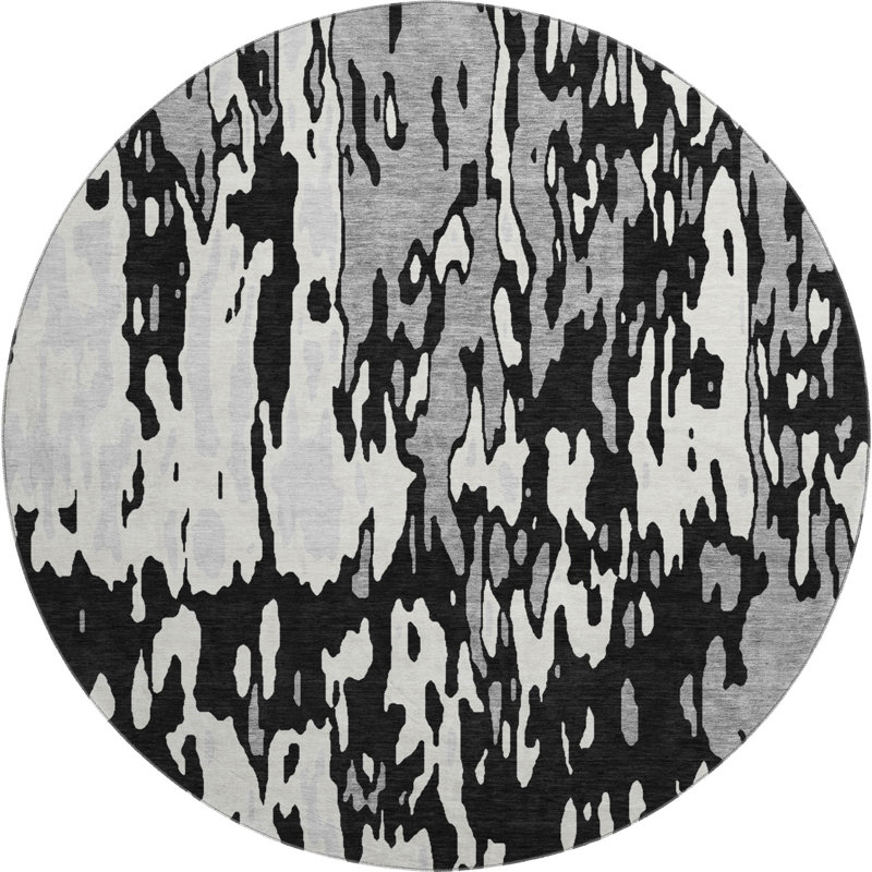 Premium Machine Washable Prisco Black Rug, Round 8'