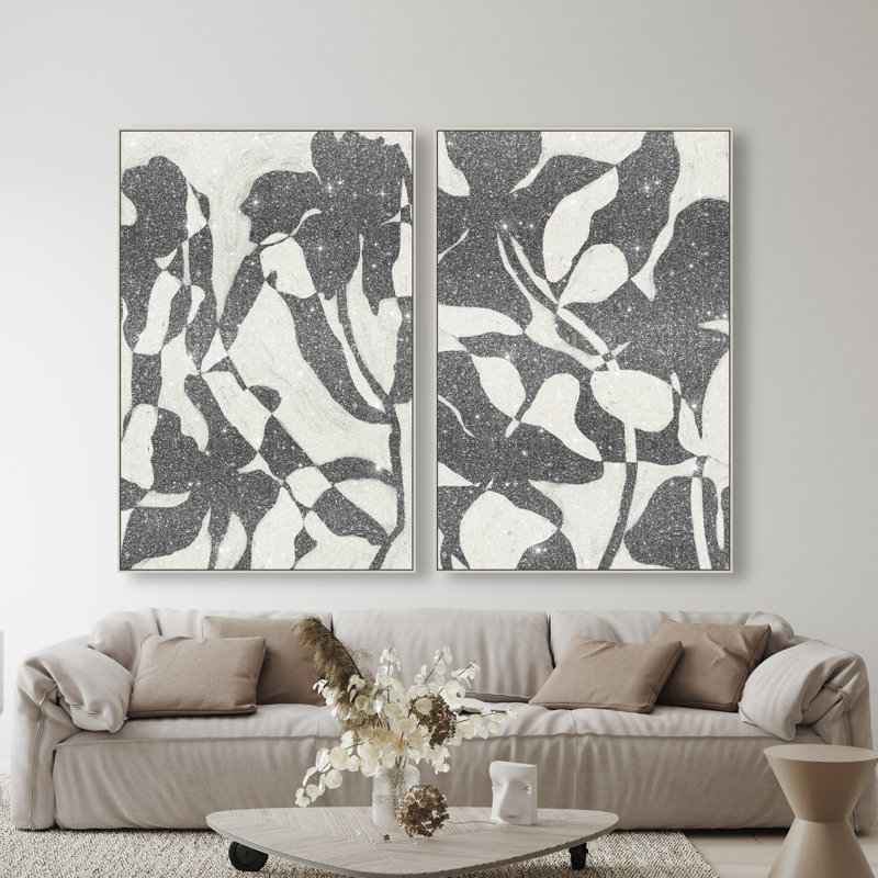 Contrast Nature Set Canvas Abstract Print by Oliver Gal, Black Frame, 10 x 15, 92"H x 62"W, Silver Floater Frame
