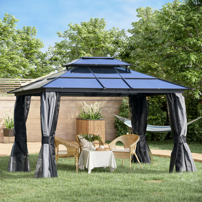10' X 12' Gazebo Canopy With Polycarbonate Double Roof, Aluminum Frame, Outstanding For Patio, Garden, Backyard, Deck, Lawn, Gray Outdoor Roof & Weather- -