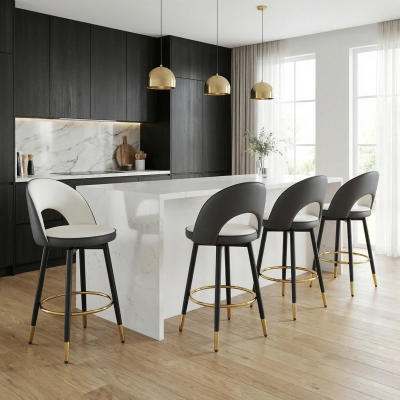 Tabouret de comptoir pivotant avec dossier bas et repose-pieds en métal 25 po AriaHome, 4, Blanc / gris foncé