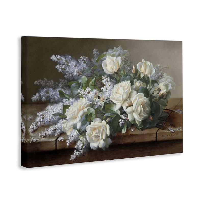 Art mural blanc sur blanc avec roses rétro par Raoul De Longpre bp-669_CN, H 30 po x l 45 po