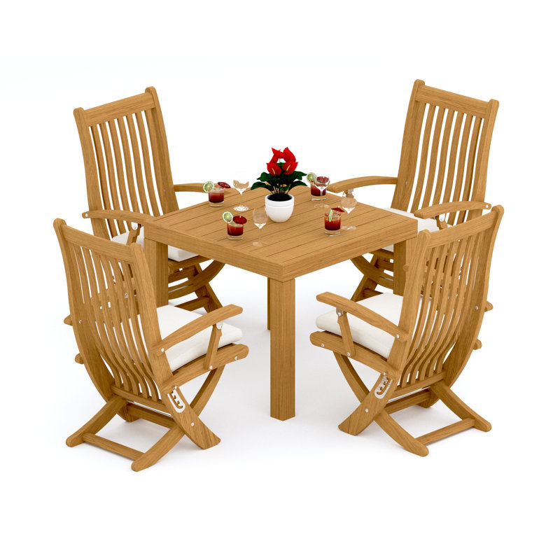 4 Seats 5 Pcs Grade-A Teak Wood Dining Set: 36" Square Table And 4 Warwick Reclining Arm Chairs #11Wa0804, 4