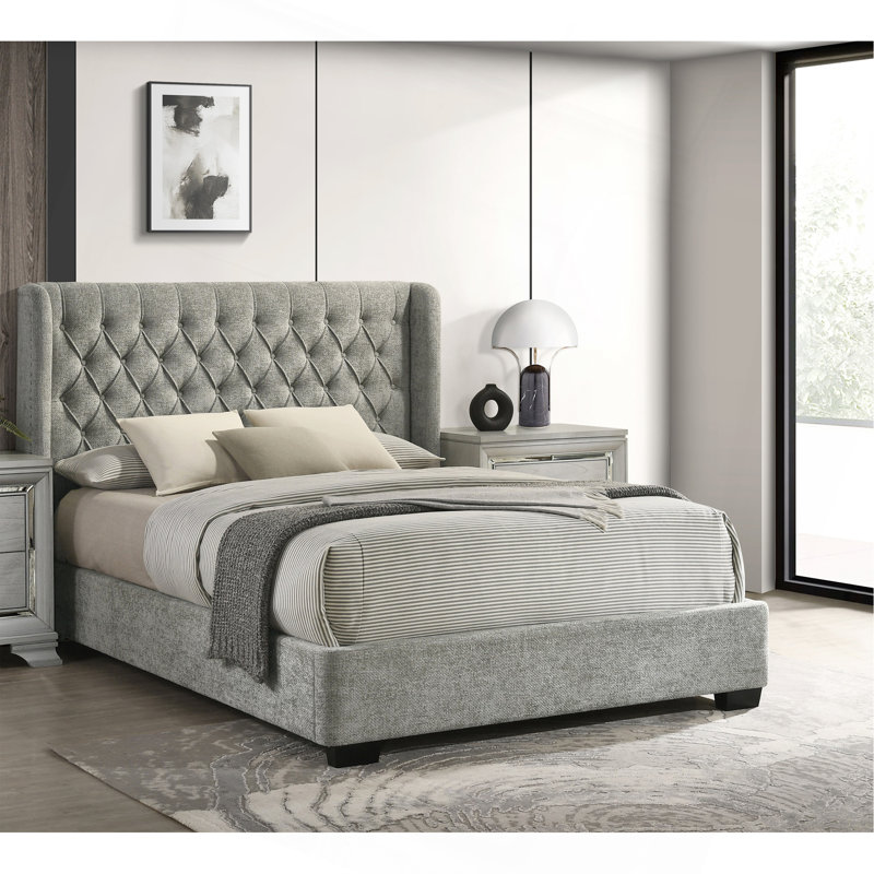 Tête de lit tapissier 1pc, Gris, Très grand lit
