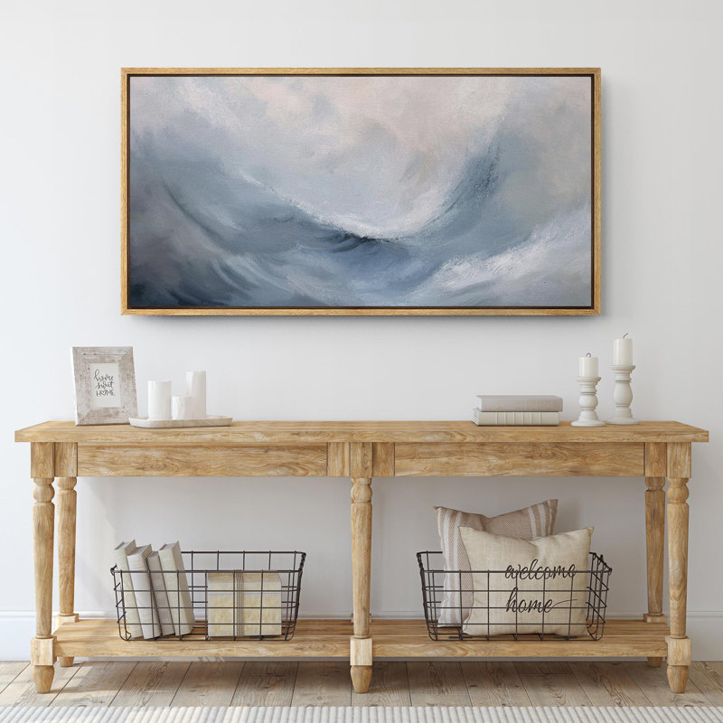 «Blue Ocean Waves Nautical Seascape Extra Large», reproduction d'art sur toile encadrée, H 30 po x l 60 po, Naturel