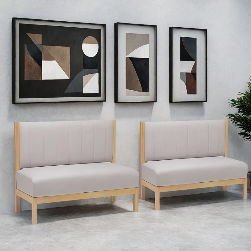 Banc double en bois massif gris rembourré
