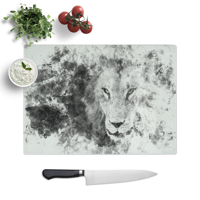 Tempered Glass Portrait of a Lion Chopping Board, 28.5 cm x 39 cm
