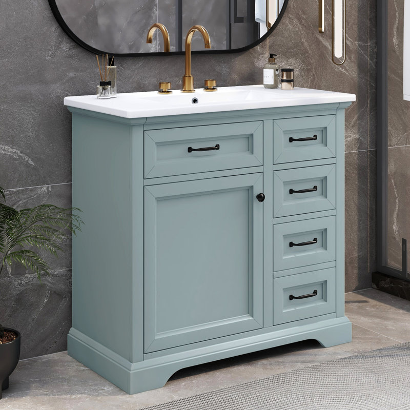 Meuble-lavabo 36 po avec lavabo 36 po, avec fermeture en douceur, 4 tiroirs, autoportant, Grey