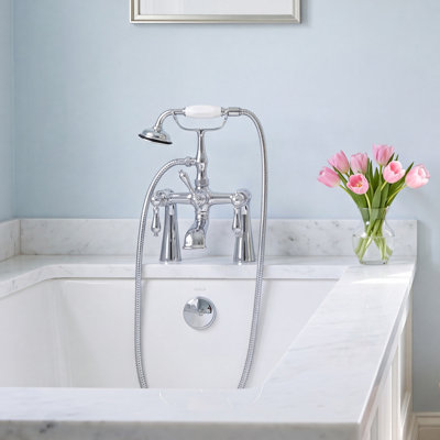 Robinet de baignoire sur pattes à 3 poignées et 2 poignées à fixation sur le comptoir avec douche à main Kingston
