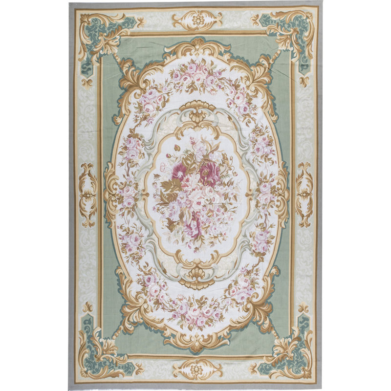 Hand-Knotted High-Quality Beige and Green Area Rug