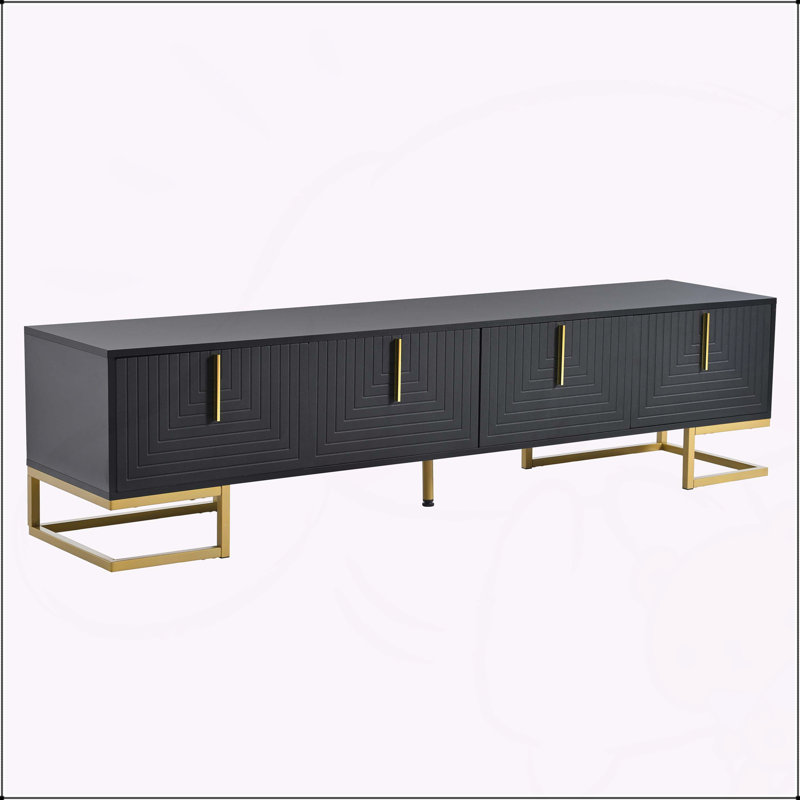 TV Stand with Metal Legs and Gold Handles for TVs Up to 80'', Black+Gold