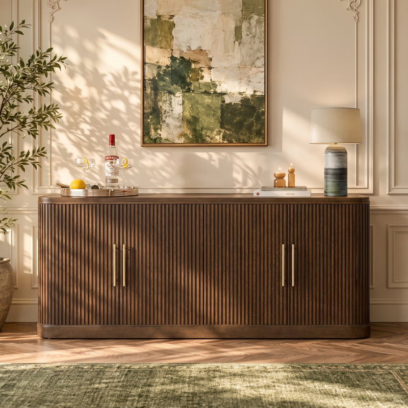 Buffet cannelé moderne avec gestion des câbles et tablettes réglables de l 72 po Graciana , Walnut