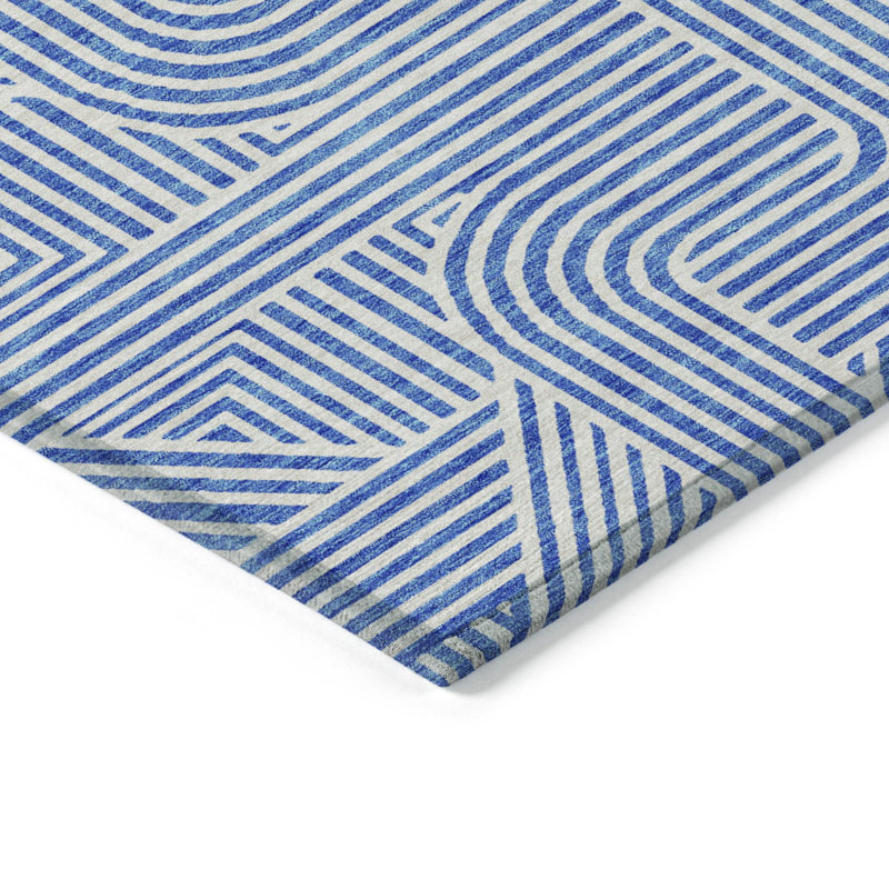 3' X 5' Blue Abstract Washable Indoor Outdoor Area Rug
