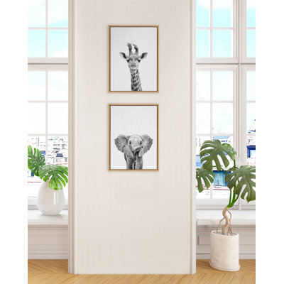 Baby Giraffe and Elephant by Simon Te of Tai Prints Framed Canvas Wall Art Set