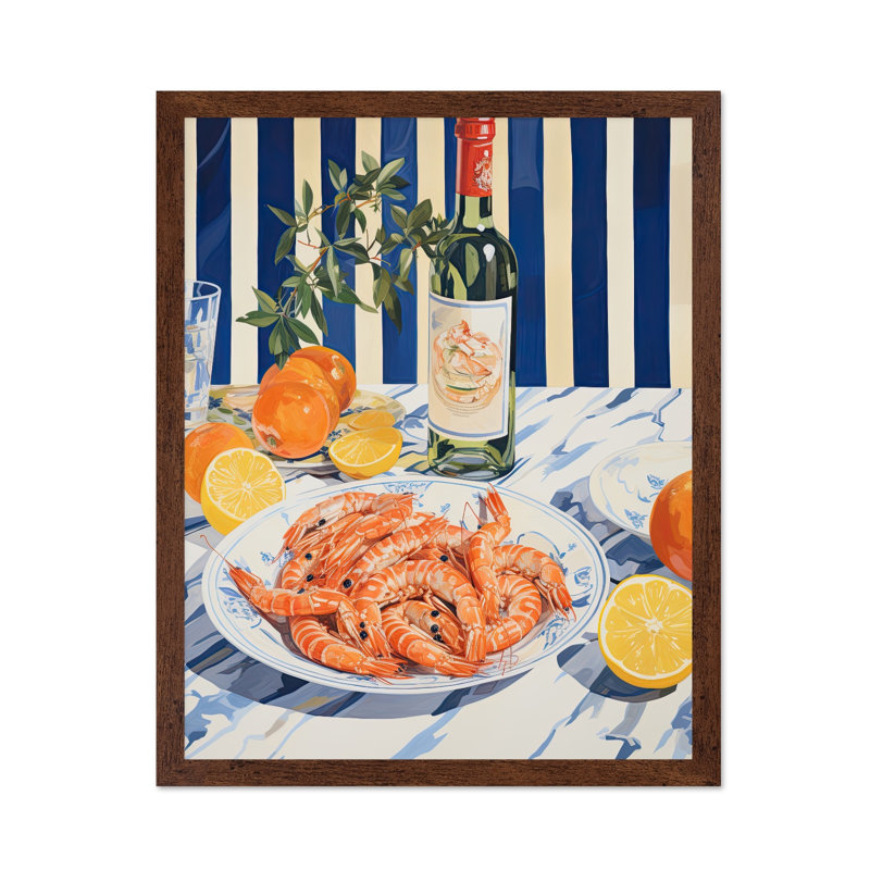 Crevettes et oranges, Poster, 16"H x 20"W, Brown Framed