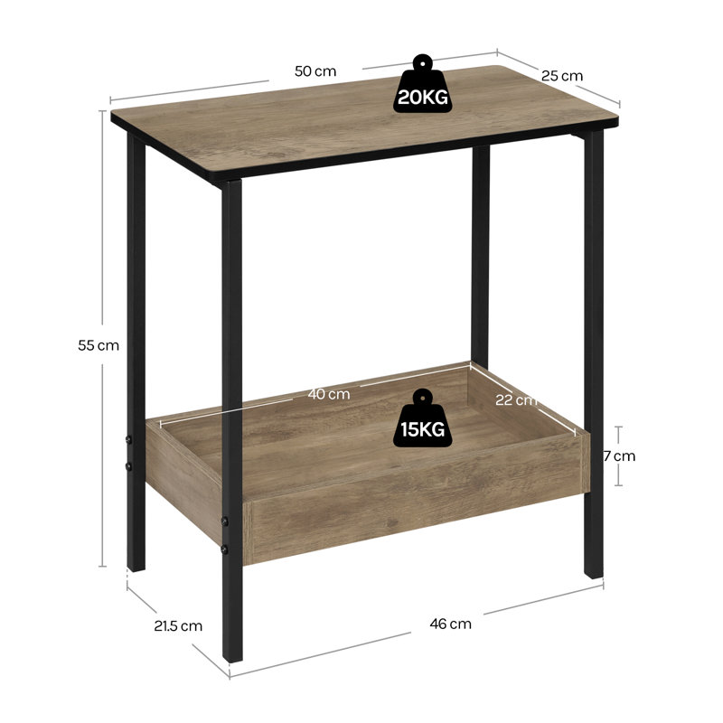 Laimondo Metal Bedside Table, Grey Woodlook