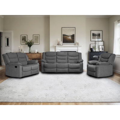 One Reclining Sofa Set, Microfiber Manual Recliner Couch Set, 3 Piece Recliner Set with Loveseat, Drop Table & Cup Holders by Latitude Run