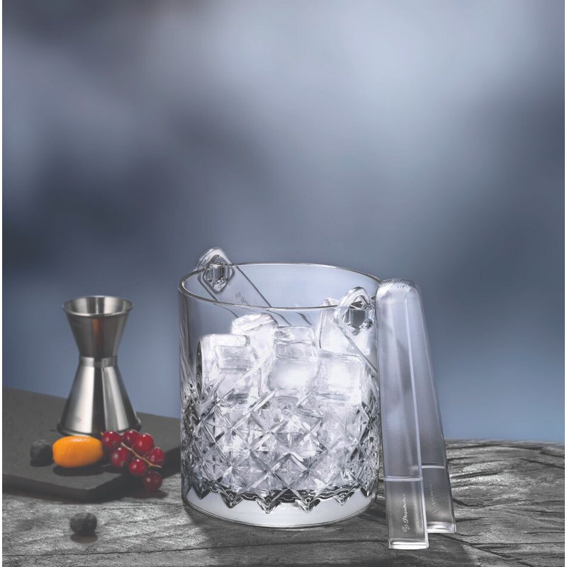 13cm Pasabahce Small Glass Ice Cubes Bucket w/ Carry Handle & Tongs Drinks Party