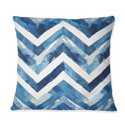 Blue White Midcentury Chevron V - Midcentury Throw Pillow