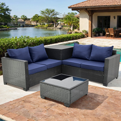 4 Piece Patio Furniture Set, Outdoor Patio Backyard Sofa Set With 1 Storage Tables And Cushions, Wicker Rattan Sectional Sofa Couch, Conversation Sets -  INO Design, SGM-CX41-DB-YA