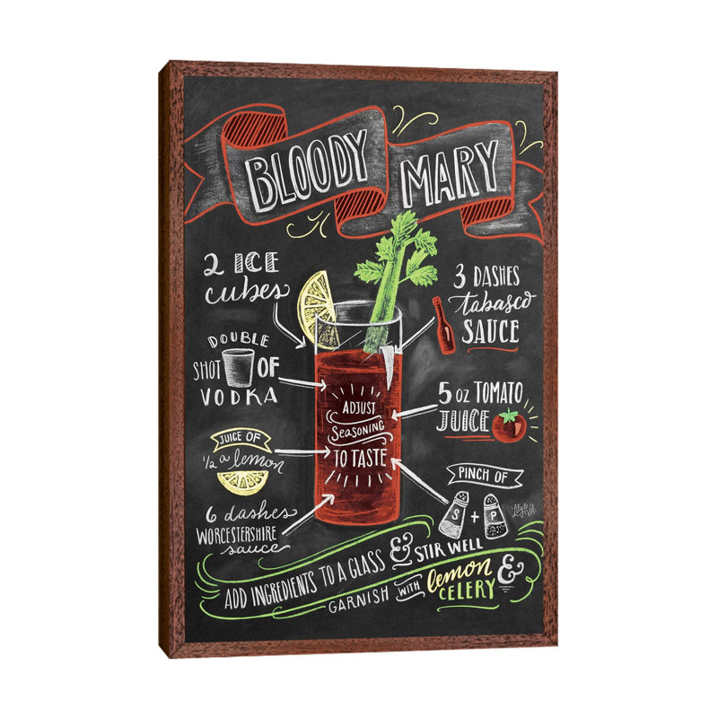 Bloody Mary Recipe - Print on Canvas, Classic Brown Wood Floater Framed, 66.04cm H x 45.72cm W x 3.81cm D