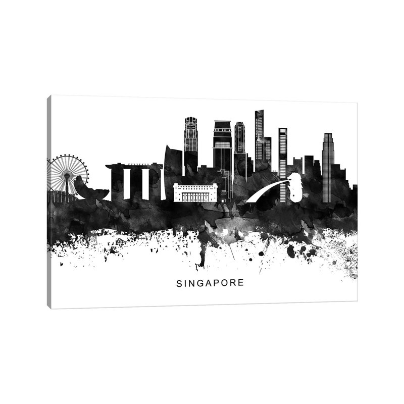 Singapore Skyline Black & White 1 Piece Wrapped Canvas Wall Art, 66.04 cm H x 45.72 cm W