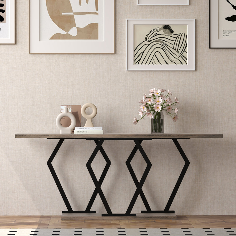 70.9" Console Table, Gray/Black