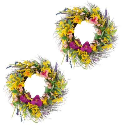Daisy and Lavender Wreath - 24-Inch Artificial Spring Wreath for Home Decor - Wreaths for Indoors or Covered Patio Use Only